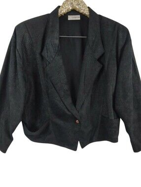 Vintage 80s Paquette Womens Black Cropped Plus Size Blazer sz 14 Power Dressing